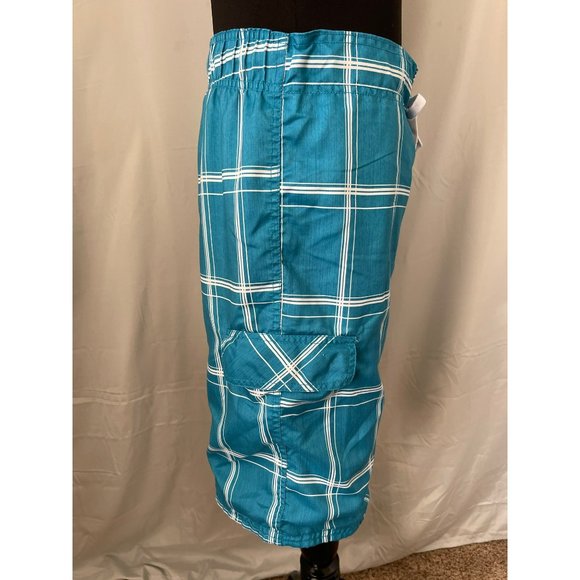 OP Men's Teal/White Checkered Swim Trunks - Picture 7 of 10